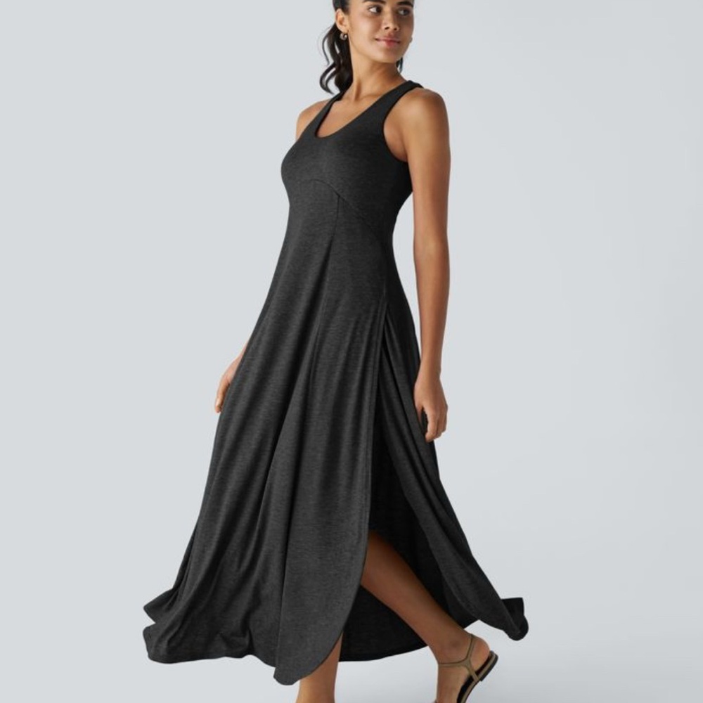 Halara U Neck Backless Split Flowy Maxi Casual Tank Dress